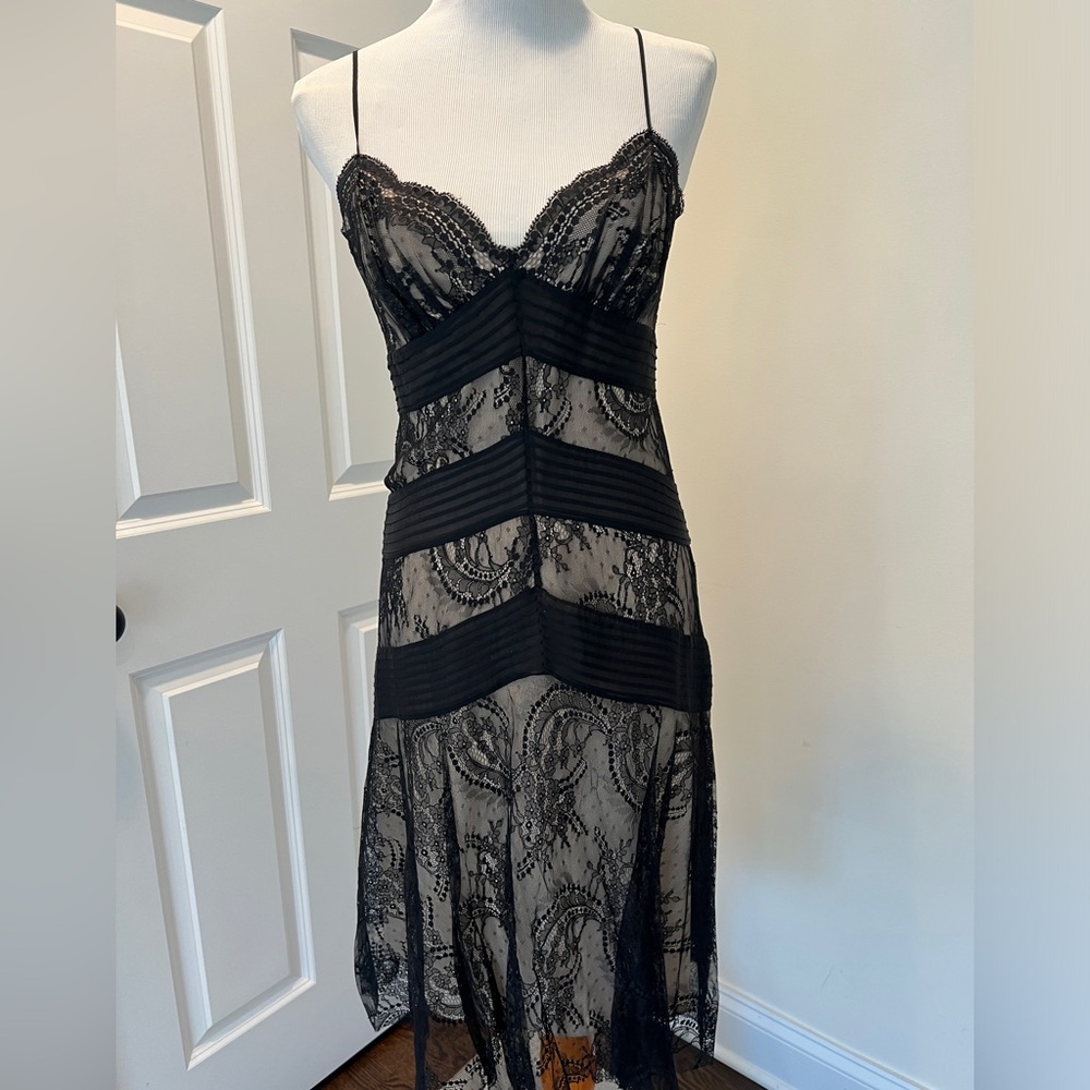 BCBG Max Azria Black Overlay Lace Cocktail Dress in Size 6
